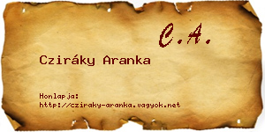 Cziráky Aranka névjegykártya